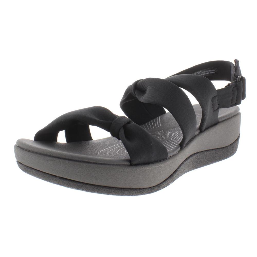 Clarks Womens Arla Mae Black Bow Wedge Open Toe Slingback Sandals Shoes NWOB